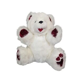Dan dee Bear plush stuffed animal white red paws 14 inch  Valentines Holiday